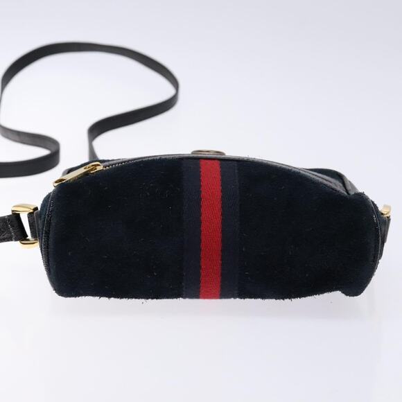 GUCCI Sherry Line Shoulder Bag Suede Navy Gold - Picture 9 of 16